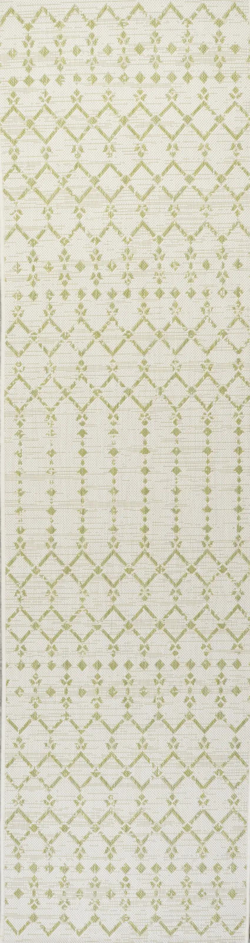10' Cream And Green Trellis Indoor Outdoor Runner Rug Photo 3