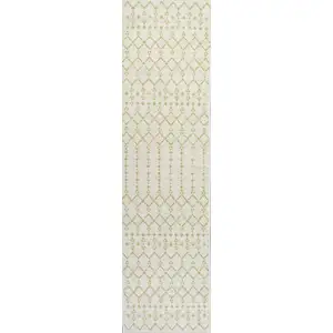 Photo of 10' Cream And Green Trellis Indoor Outdoor Runner Rug