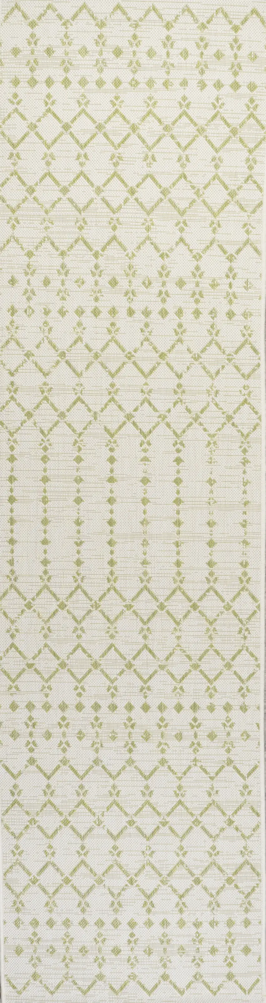 10' Cream And Green Trellis Indoor Outdoor Runner Rug Photo 1