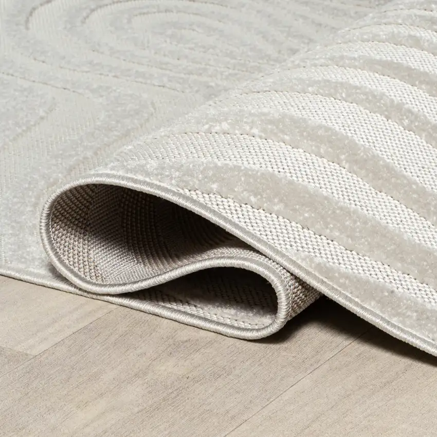 10' Cream And Ivory Abstract Indoor Outdoor Runner Rug Photo 8