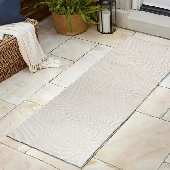 10' Cream And Ivory Abstract Indoor Outdoor Runner Rug Photo 4