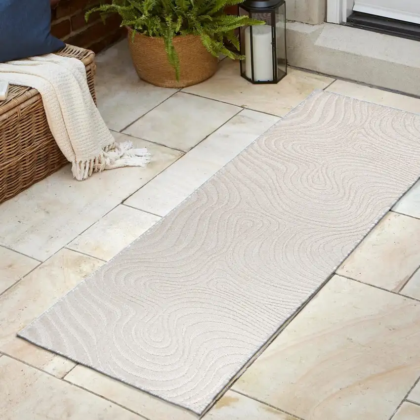 10' Cream And Ivory Abstract Indoor Outdoor Runner Rug Photo 4