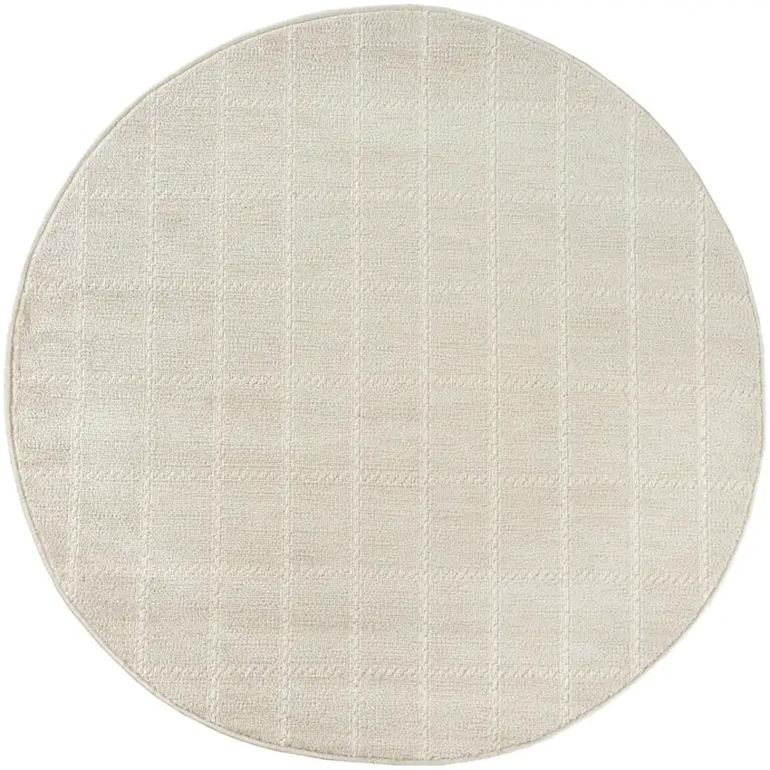 4' Cream And Ivory Geometric Round Rug Photo 2