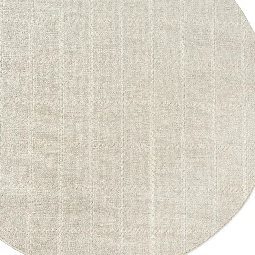 4' Cream And Ivory Geometric Round Rug Photo 8