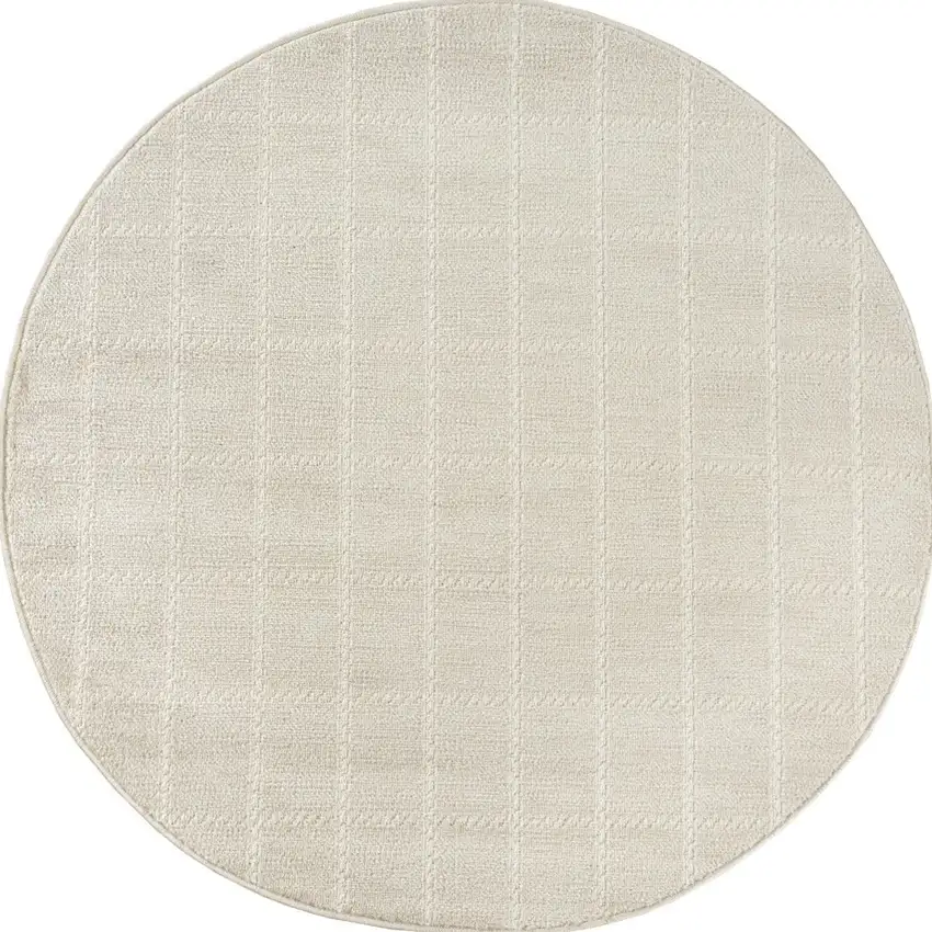 4' Cream And Ivory Geometric Round Rug Photo 3