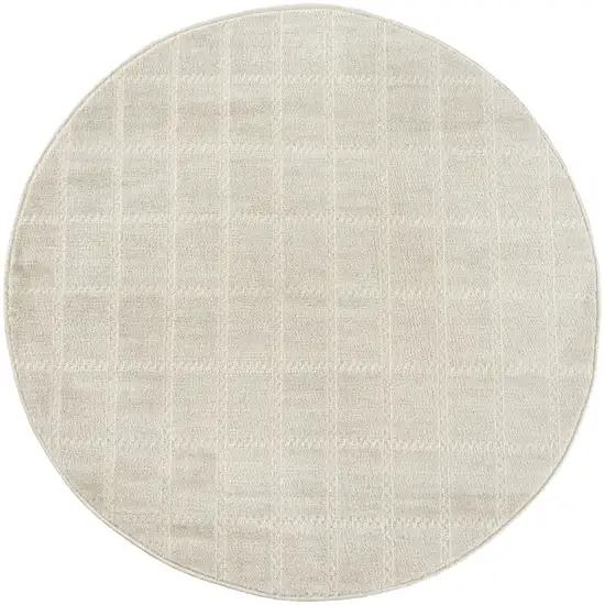 8' Cream And Ivory Geometric Round Rug Photo 4