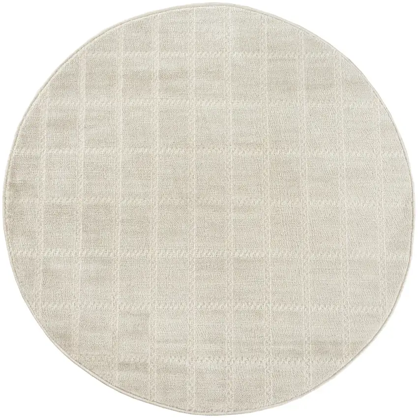 8' Cream And Ivory Geometric Round Rug Photo 4