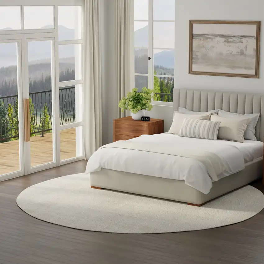 8' Cream And Ivory Geometric Round Rug Photo 5