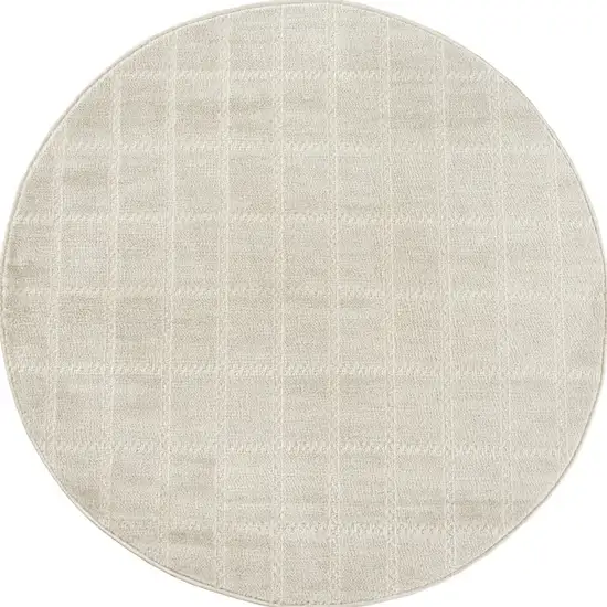 8' Cream And Ivory Geometric Round Rug Photo 2