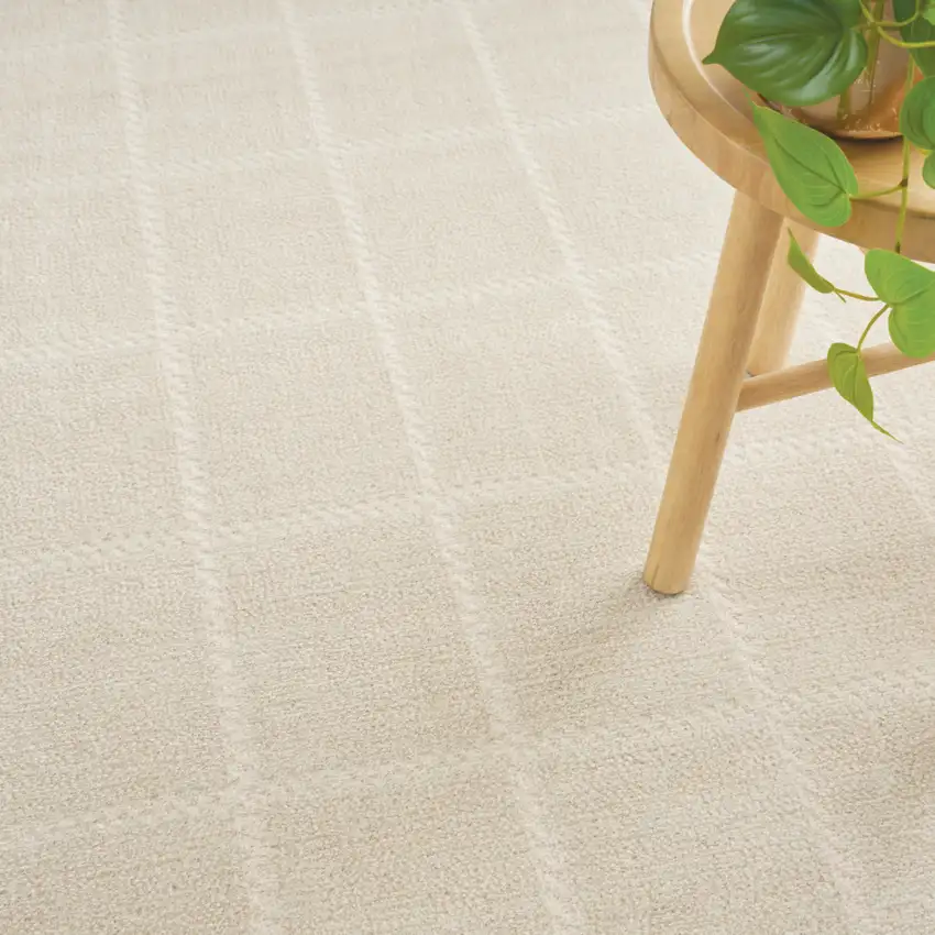 8' Cream And Ivory Geometric Runner Rug Photo 6