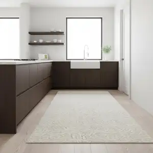 Photo of 8' Cream And Ivory Geometric Runner Rug