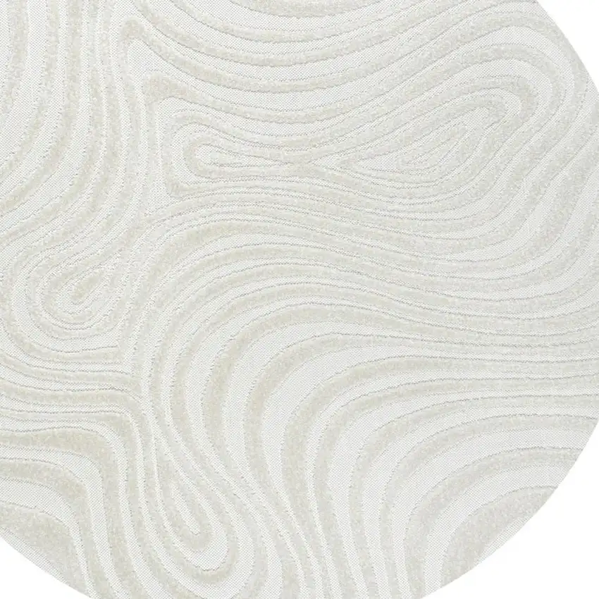 5' Cream And Ivory Round Abstract Indoor Outdoor Area Rug Photo 2