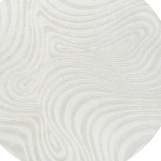 6' Cream And Ivory Round Abstract Indoor Outdoor Area Rug Photo 2