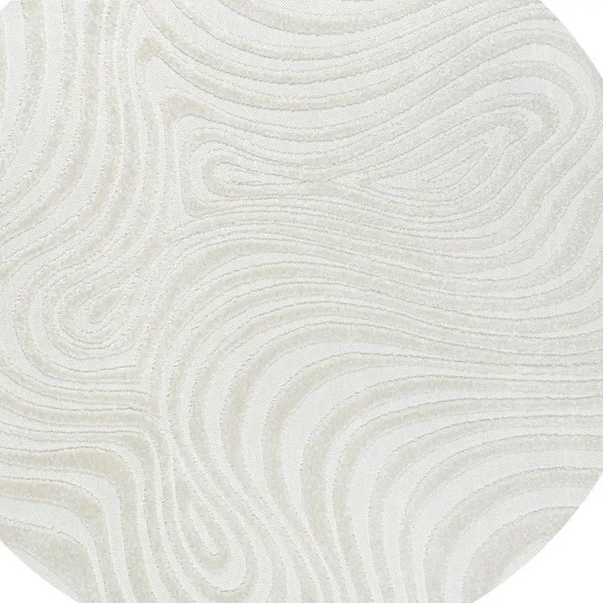 6' Cream And Ivory Round Abstract Indoor Outdoor Area Rug Photo 2