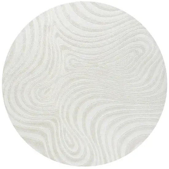 7' Cream And Ivory Round Abstract Indoor Outdoor Area Rug Photo 2