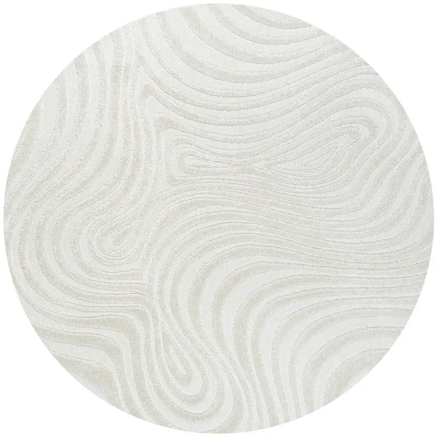 7' Cream And Ivory Round Abstract Indoor Outdoor Area Rug Photo 2