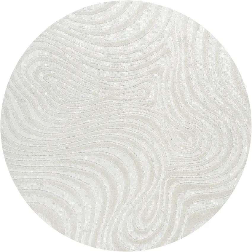 7' Cream And Ivory Round Abstract Indoor Outdoor Area Rug Photo 3