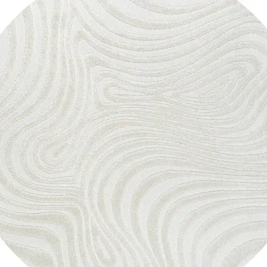 8' Cream And Ivory Round Abstract Indoor Outdoor Area Rug Photo 2
