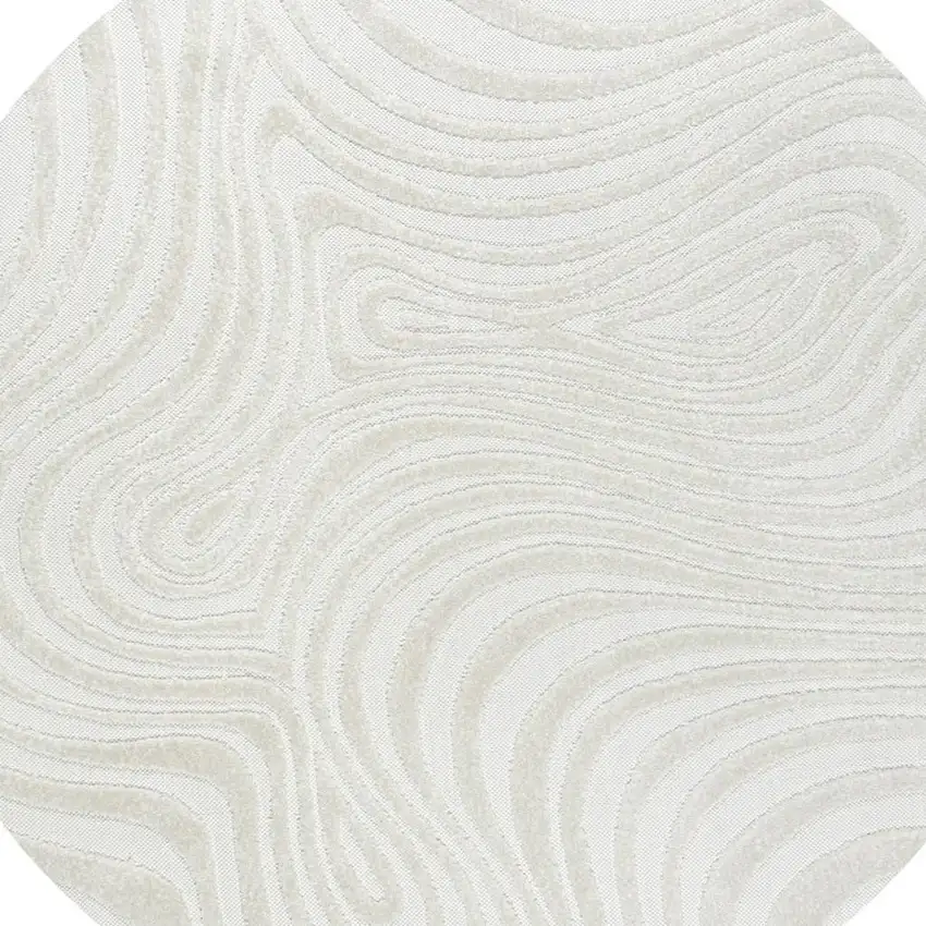 8' Cream And Ivory Round Abstract Indoor Outdoor Area Rug Photo 2