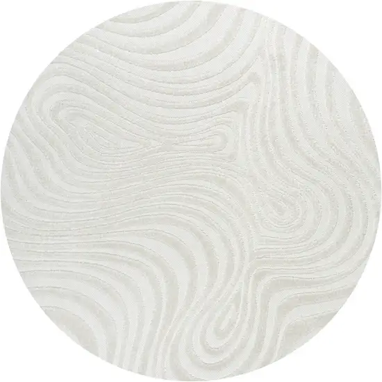 9' Cream And Ivory Round Abstract Indoor Outdoor Area Rug Photo 3