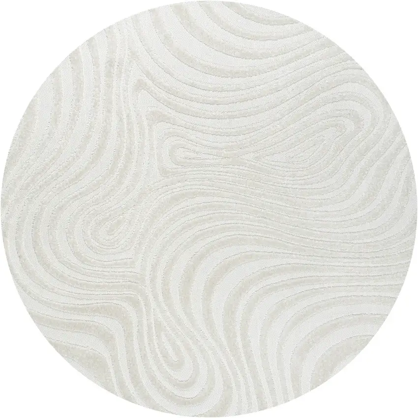 9' Cream And Ivory Round Abstract Indoor Outdoor Area Rug Photo 1