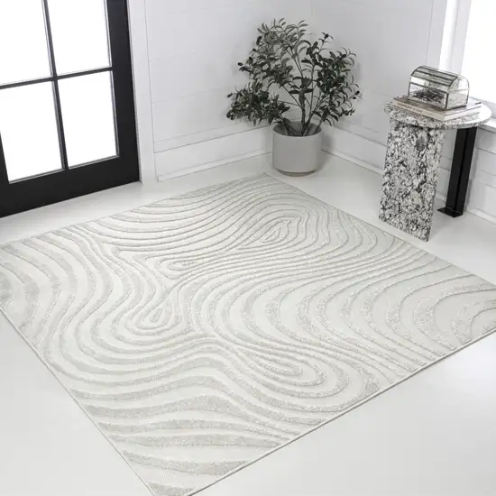 5' Cream And Ivory Square Abstract Indoor Outdoor Area Rug Photo 4