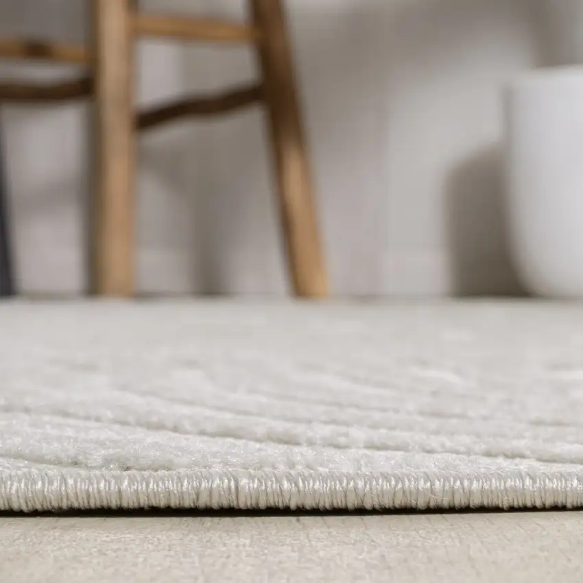 8' Cream And Ivory Square Abstract Indoor Outdoor Area Rug Photo 7