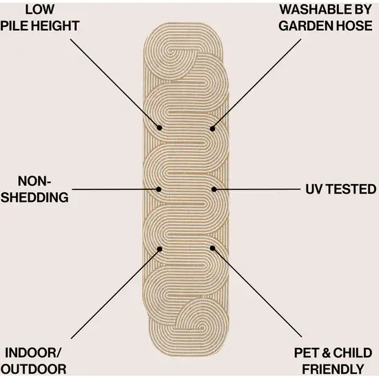 8' Cream And Natural Abstract Indoor Outdoor Runner Rug Photo 7