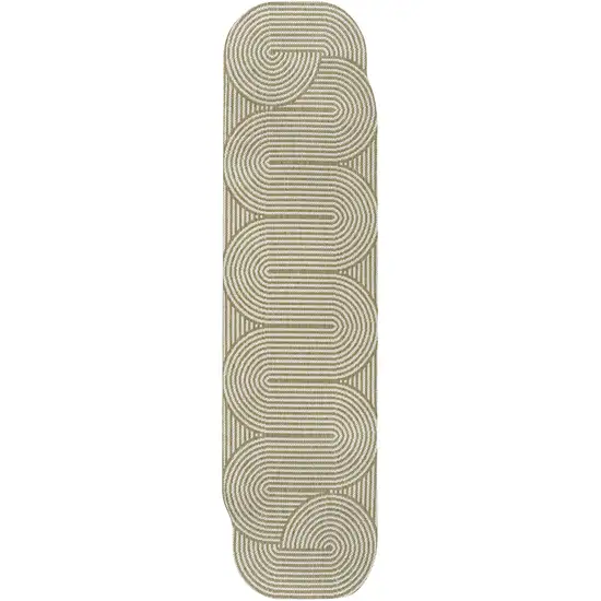 8' Cream And Natural Abstract Indoor Outdoor Runner Rug Photo 1