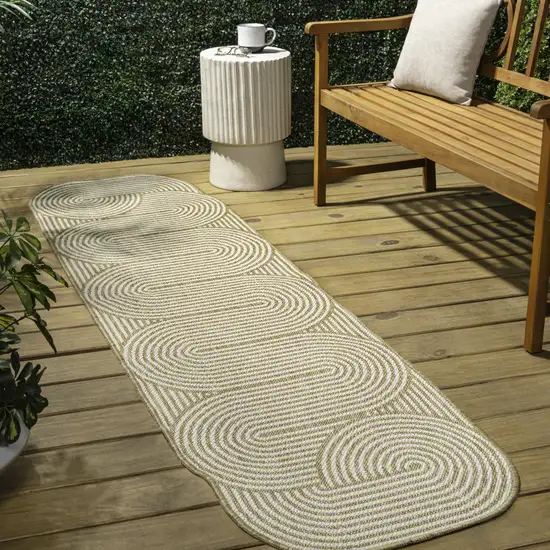 8' Cream And Natural Abstract Indoor Outdoor Runner Rug Photo 5