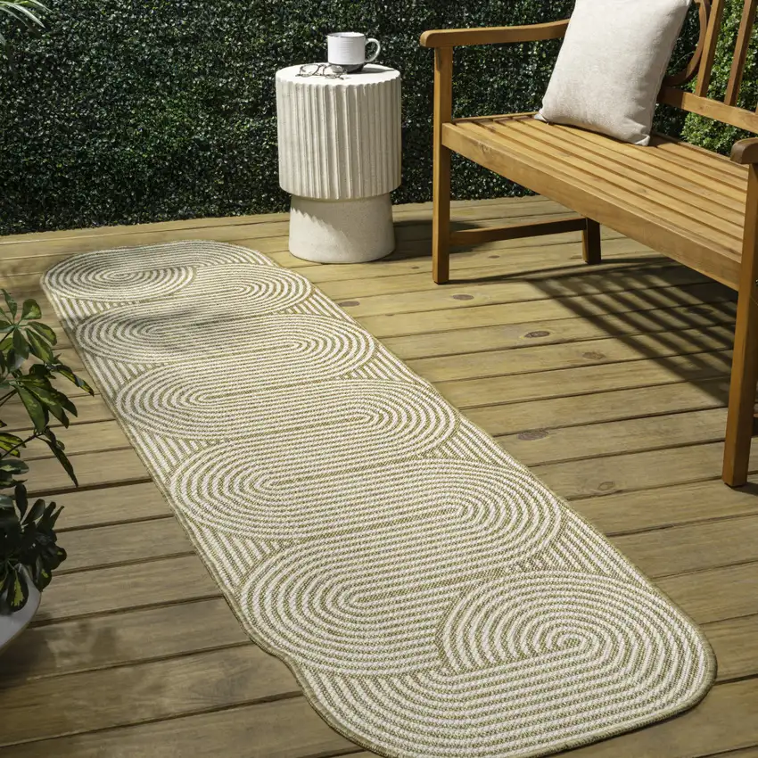 8' Cream And Natural Abstract Indoor Outdoor Runner Rug Photo 5