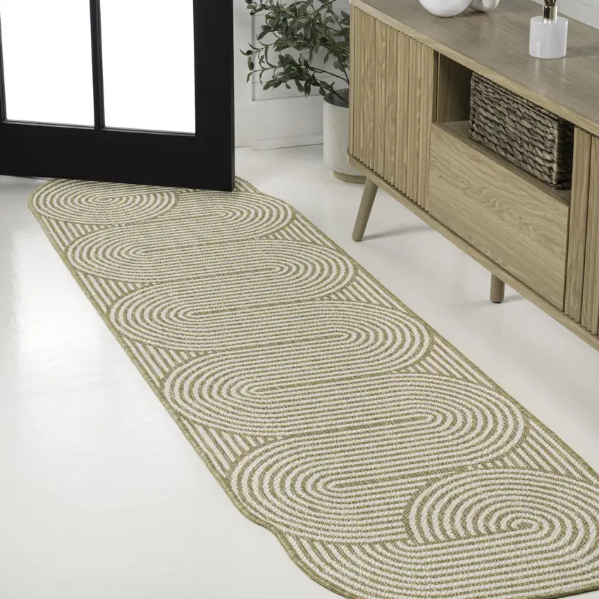 8' Cream And Natural Abstract Indoor Outdoor Runner Rug Photo 4