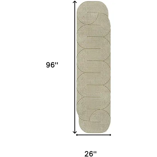 8' Cream And Natural Abstract Indoor Outdoor Runner Rug Photo 7