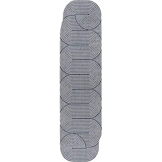 8' Cream And Navy Blue Abstract Indoor Outdoor Runner Rug Photo 3