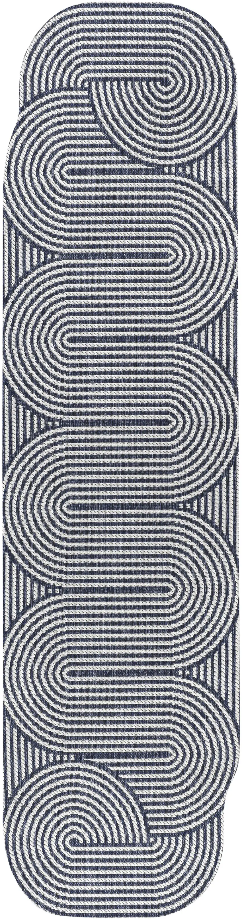 8' Cream And Navy Blue Abstract Indoor Outdoor Runner Rug Photo 3