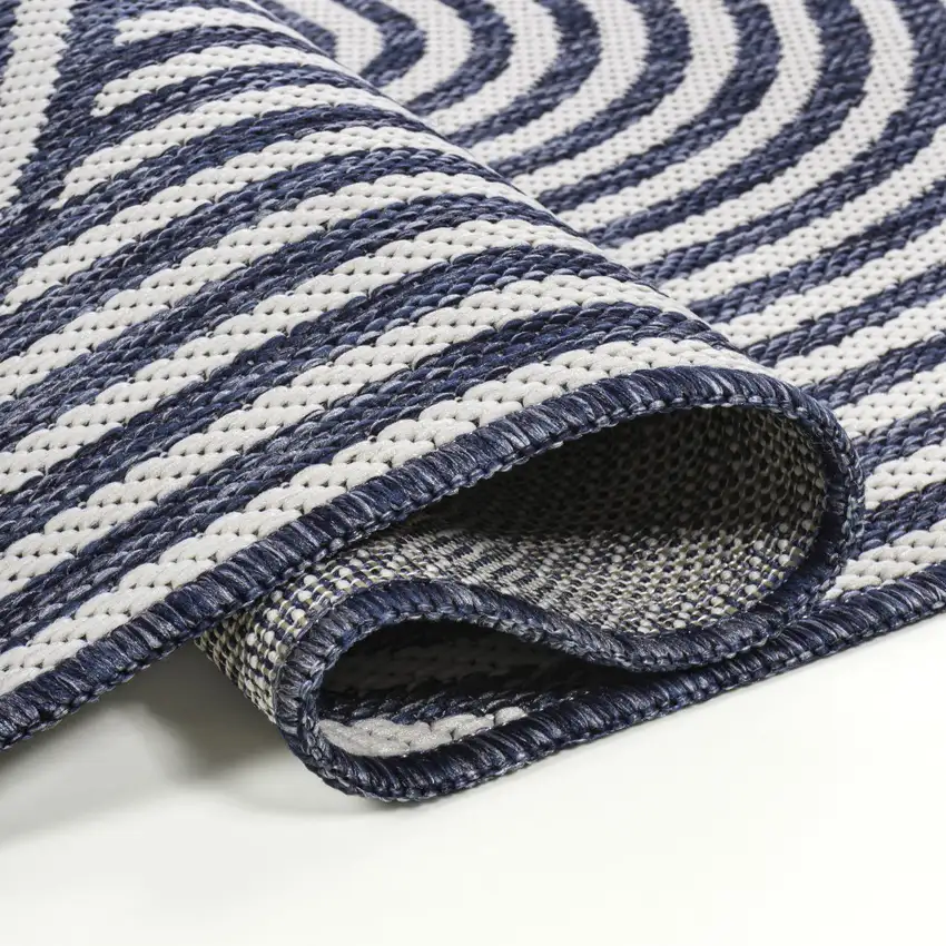 8' Cream And Navy Blue Abstract Indoor Outdoor Runner Rug Photo 6