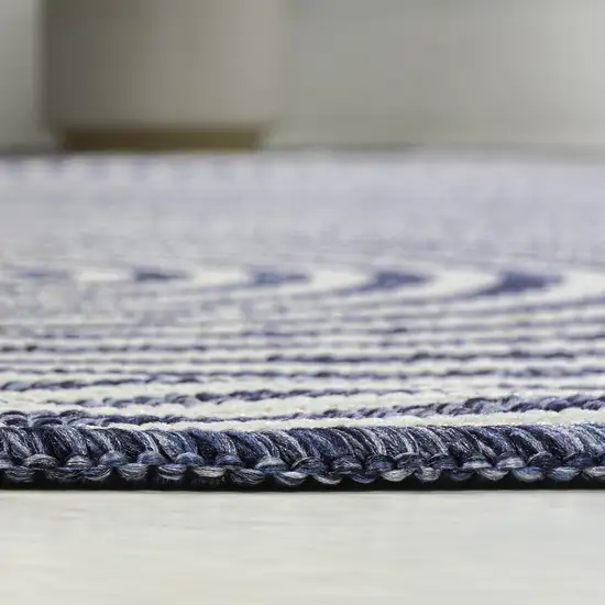 8' Cream And Navy Blue Abstract Indoor Outdoor Runner Rug Photo 9