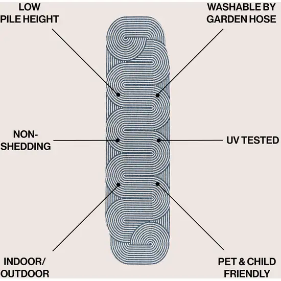 8' Cream And Navy Blue Abstract Indoor Outdoor Runner Rug Photo 7