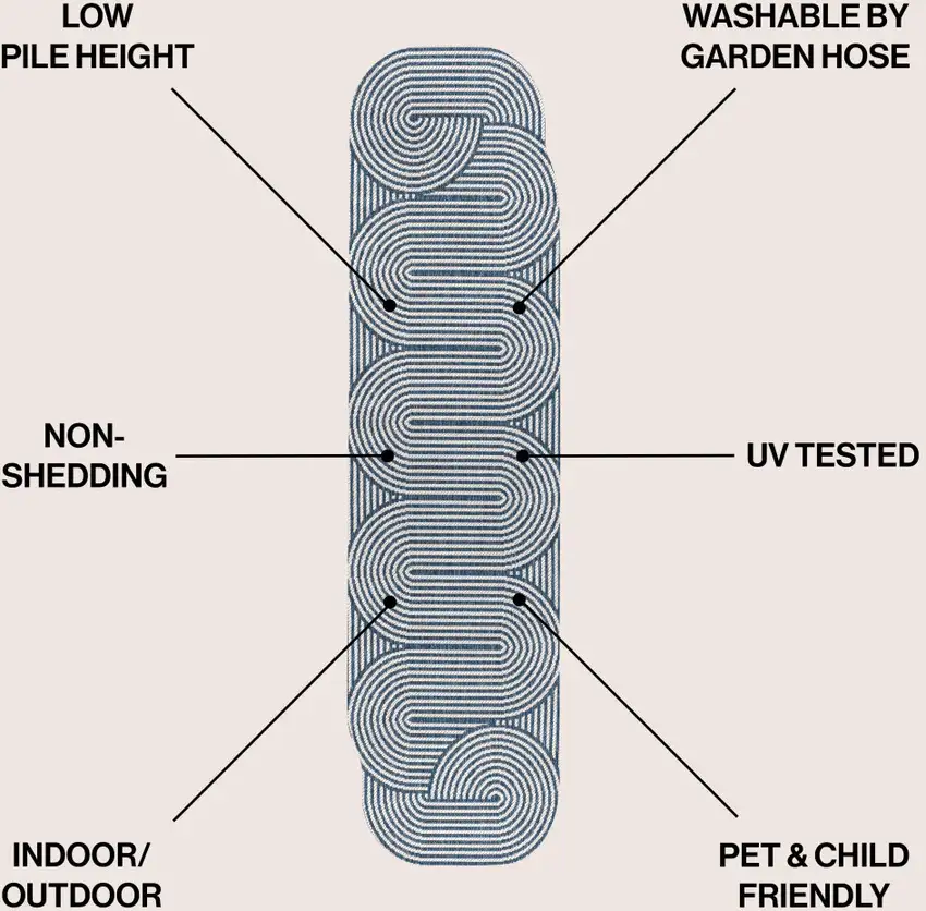 8' Cream And Navy Blue Abstract Indoor Outdoor Runner Rug Photo 7