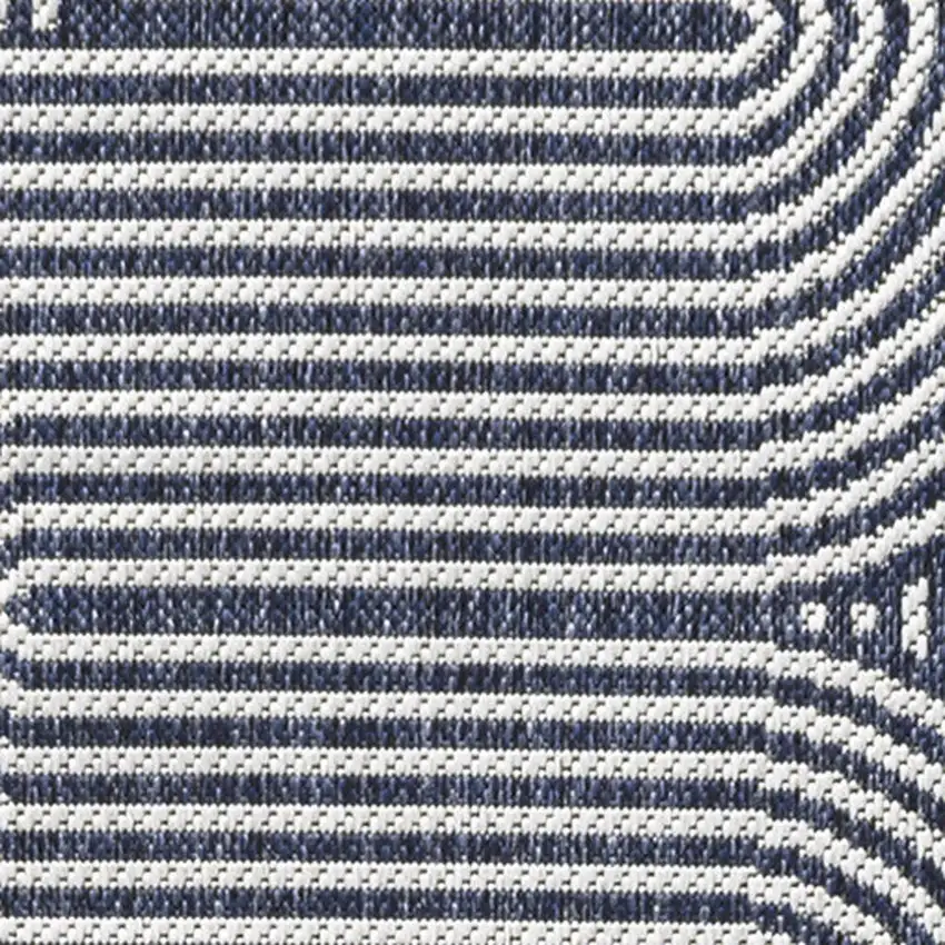 8' Cream And Navy Blue Abstract Indoor Outdoor Runner Rug Photo 2