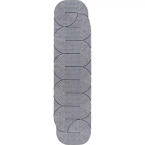 8' Cream And Navy Blue Abstract Indoor Outdoor Runner Rug Photo 1