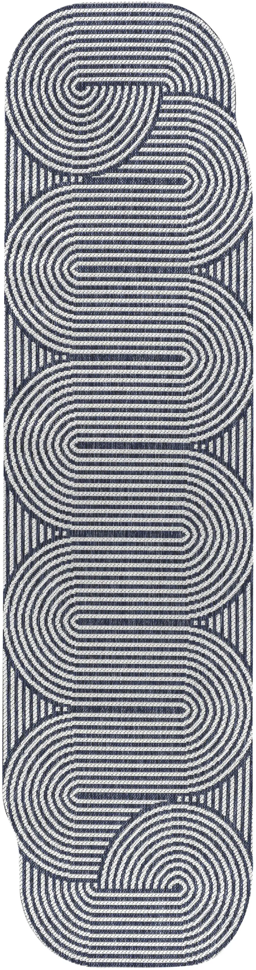 8' Cream And Navy Blue Abstract Indoor Outdoor Runner Rug Photo 1