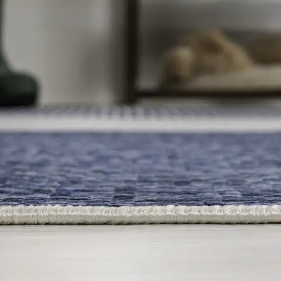 8' Cream And Navy Blue Geometric Indoor Outdoor Runner Rug Photo 7