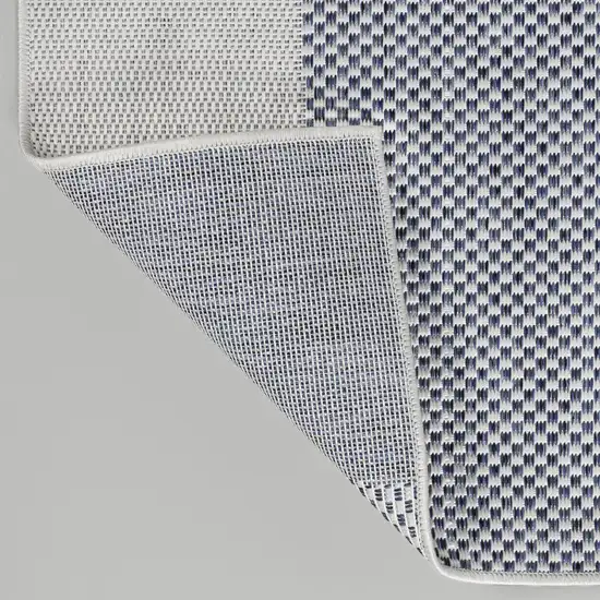 8' Cream And Navy Blue Geometric Indoor Outdoor Runner Rug Photo 6