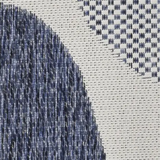 8' Cream And Navy Blue Geometric Indoor Outdoor Runner Rug Photo 3