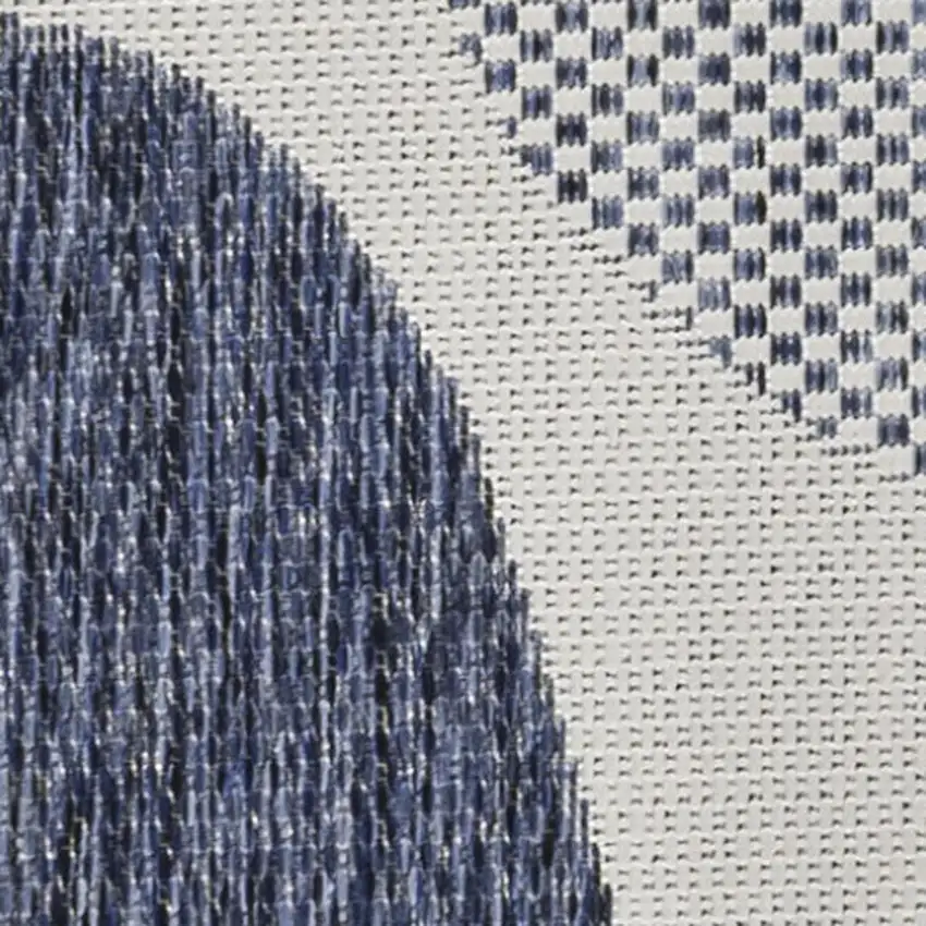 8' Cream And Navy Blue Geometric Indoor Outdoor Runner Rug Photo 3