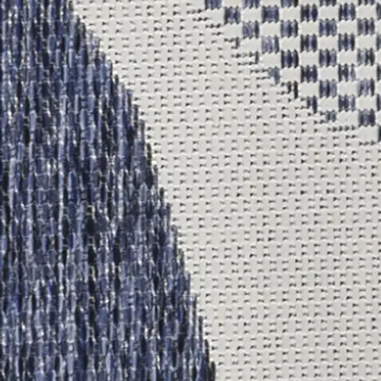 8' Cream And Navy Blue Geometric Indoor Outdoor Runner Rug Photo 2