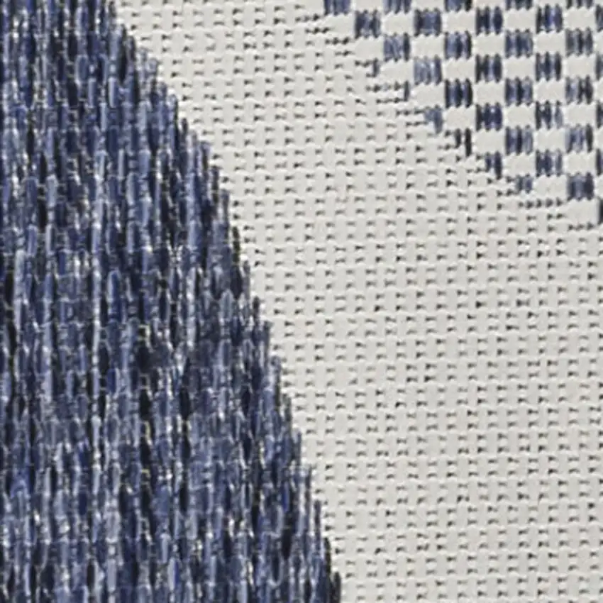 8' Cream And Navy Blue Geometric Indoor Outdoor Runner Rug Photo 2