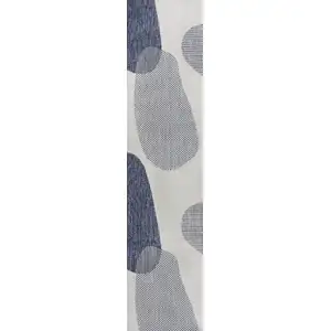 Photo of 8' Cream And Navy Blue Geometric Indoor Outdoor Runner Rug