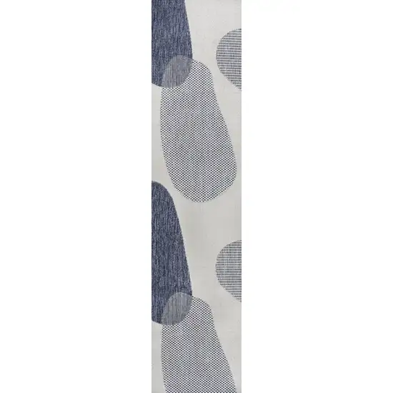 8' Cream And Navy Blue Geometric Indoor Outdoor Runner Rug Photo 1